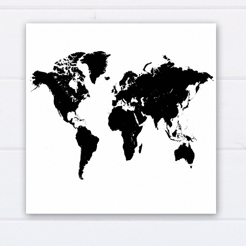 « black silhouette world map », impression sur toile tendue, reproduction d’art sur toile