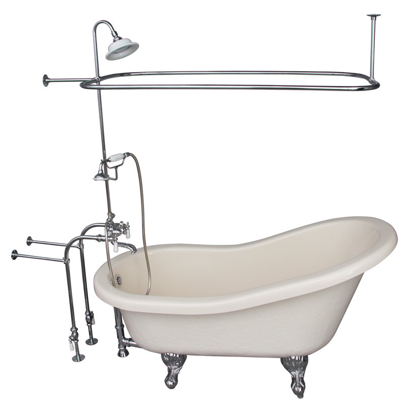 60'' x 30'' Soaking Acrylic Bathtub with Faucet, Polished Chrome, White