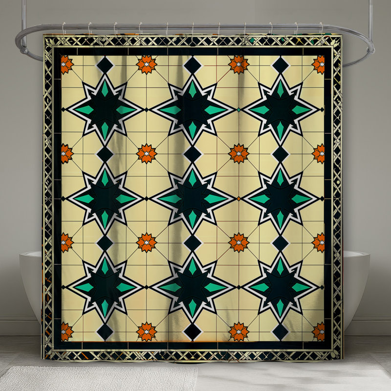 Rideaux de douche à motif géométrique étoile très long, L 70 po x H 93 po