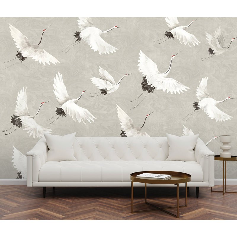 Crane You Later Dove Grey Washable Wall Mural