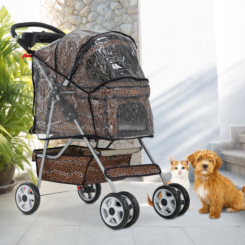 Poussette pour animaux de compagnie très large 3 roues Poussette pour chien portable imperméable avec housse de pluie pour petits et moyens animaux