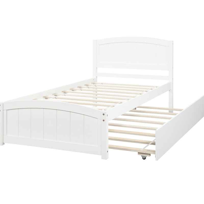 Lit simple avec lit gigogne, blanc - bois massif pour une plateforme de sommeil confortable dans un meuble de chambre à coucher moderne
