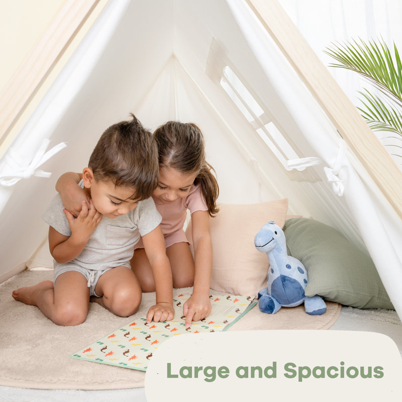 Natural Wood and White Cotton Canvas Kids Play Tent