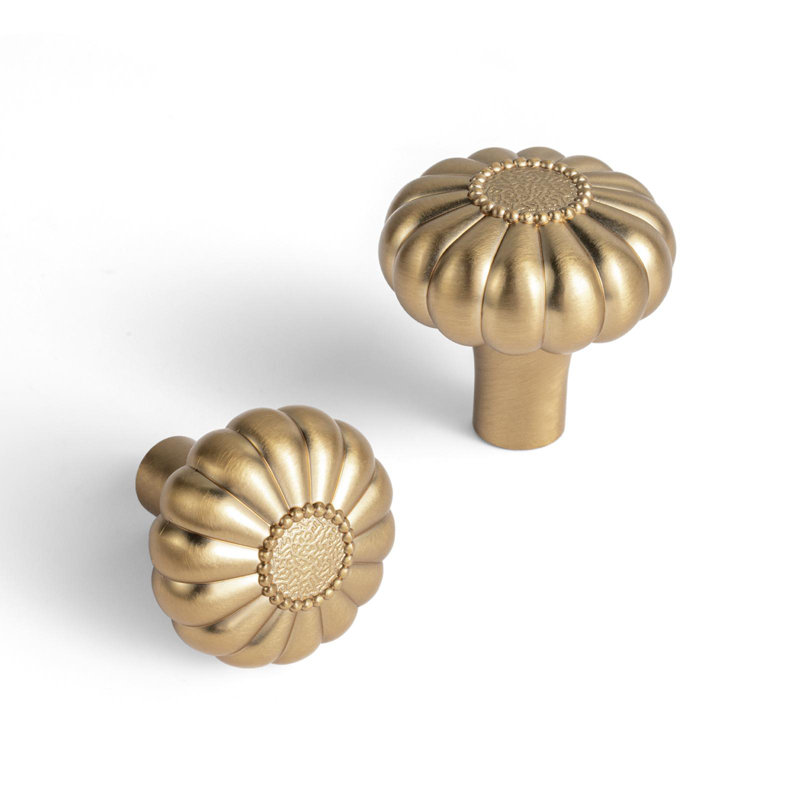 Brushed Brass Flower-Inspired Cabinet Knobs, 1-1/4 Inches, 12-Pack