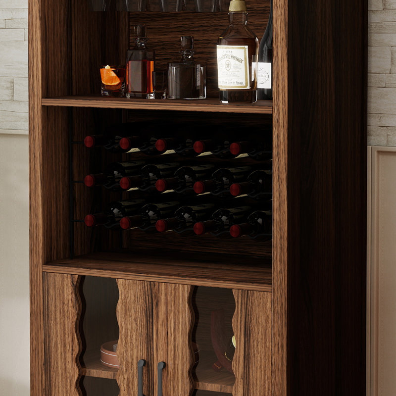 71" Tall Arched Display Bar Cabinet, Brown/Oak