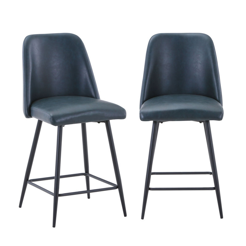 Ebrar Upholstered Counter Stool with Metal Frame, Blue