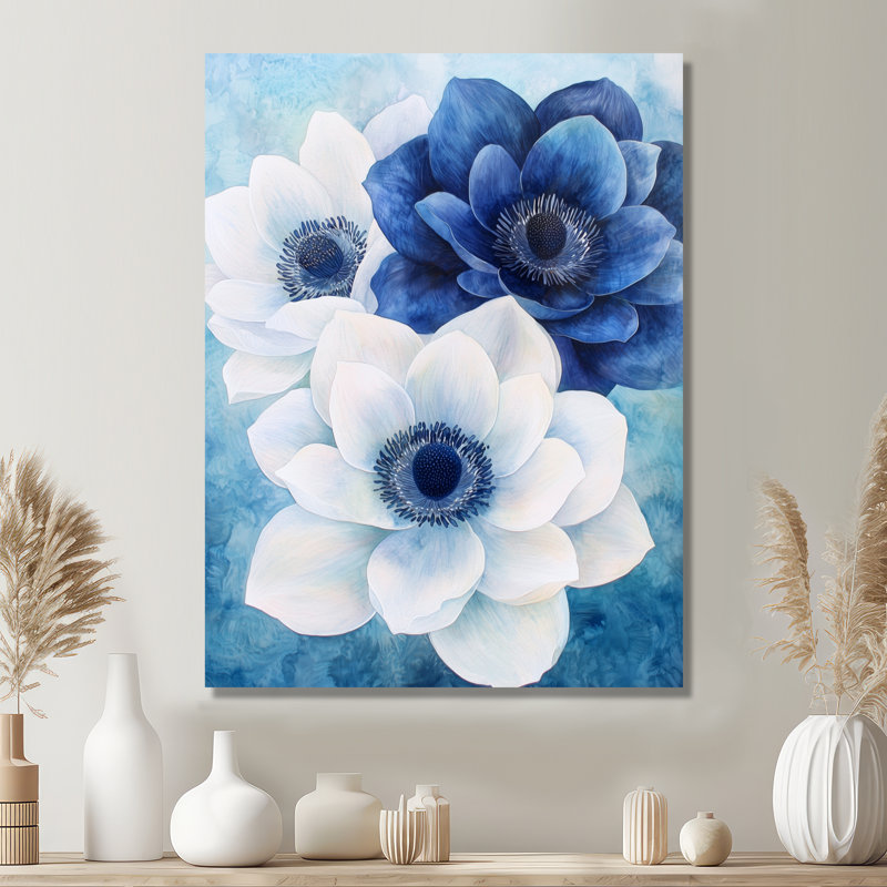 «Blooming Blue Symphony Of Anemone At Night III», coquelicots, impression sur métal traditionnelle