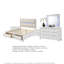 Ensemble de chambre à coucher Queen, blanc perle et argent, 5 pièces avec 2 tables de chevet et une commode