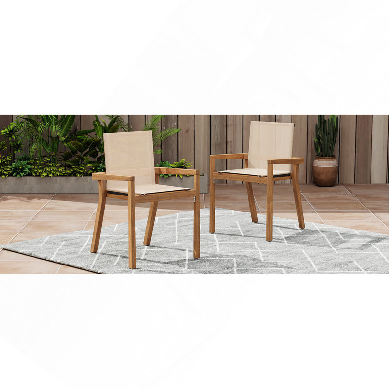 Chaise de salle à manger, ensemble de 2, structure en teck et textile beige