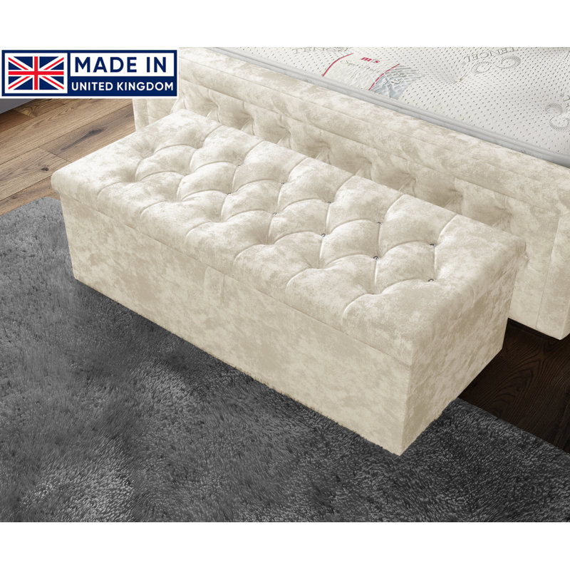 Hillhouse 102cm Wide Tufted Rectangle Ottoman Storage Box with Hydrolic Arm, Cream
