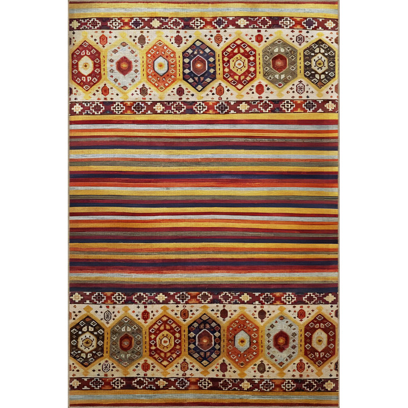 Tapis décoratif moderne à motifs multicolores à motifs foncés et à rayures, Tapis de couloir 3 pi 3,37 po x 9 pi 10,11 po