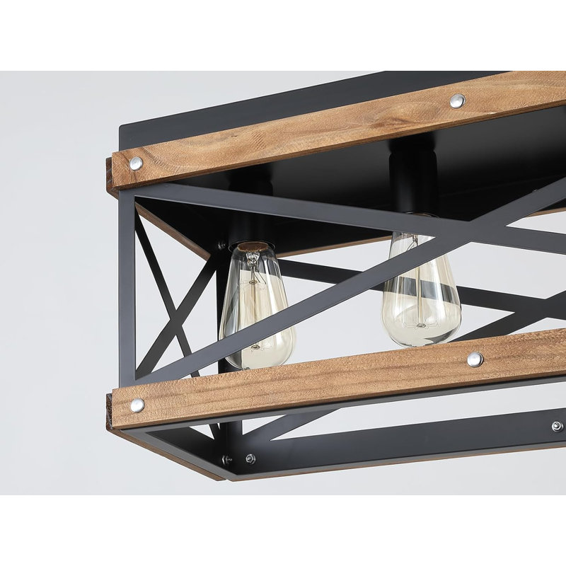 Luminaire suspendu linéaire, lustre rustique en bois et en métal de style campagnard rustique avec chaîne réglable pour îlot de cuisine et salle à manger