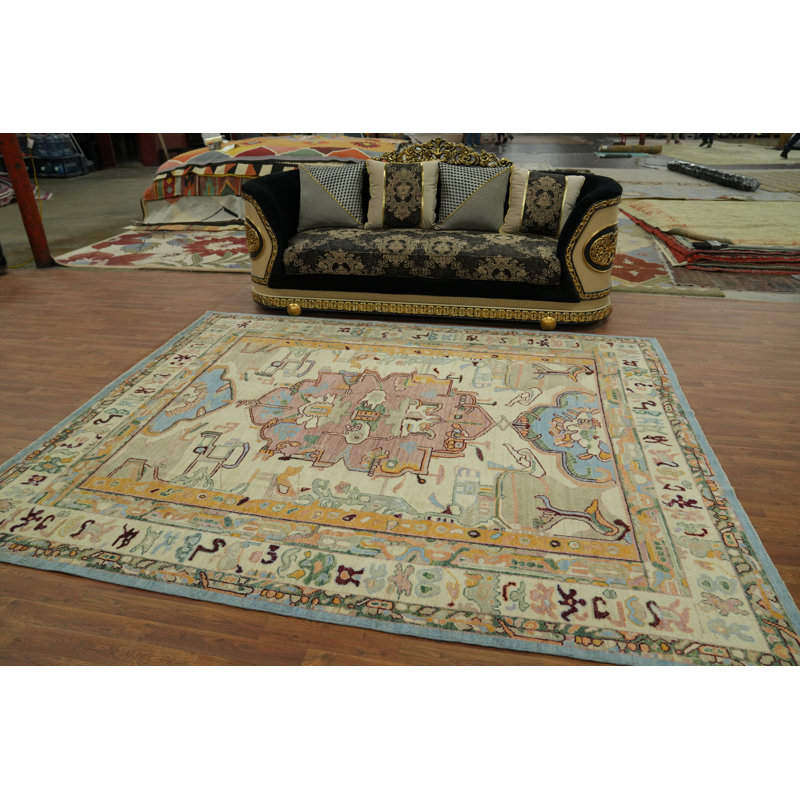 Tapis géométrique en laine teinté Oushak