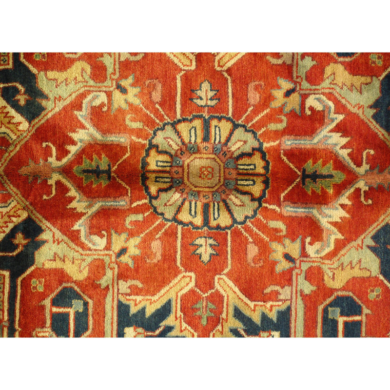 Tapis unique en laine noué à la main rouge / bleu 9 pi x 12 pi Nashonda
