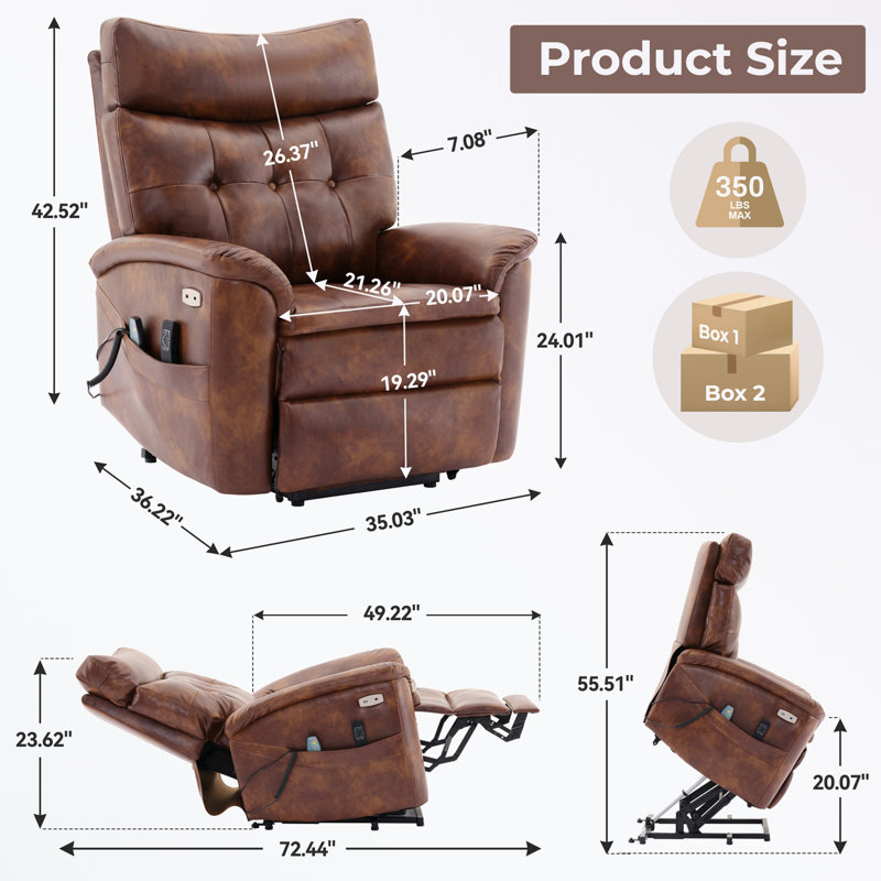 Fauteuil inclinable Tishan, Similicuir brun