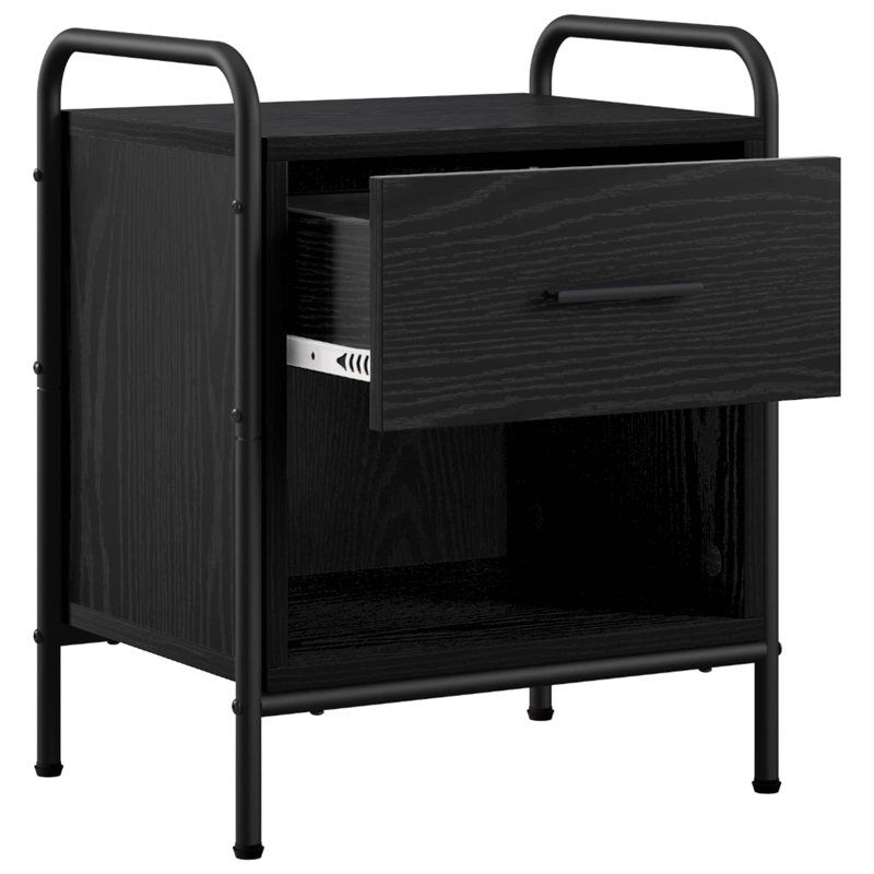 40 cm W Galvanised Steel Bedside Table, Black Oak
