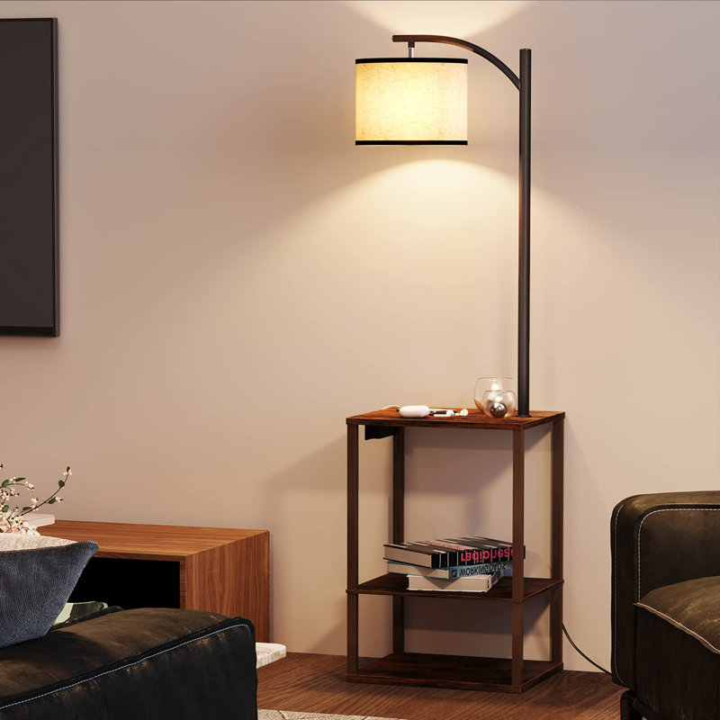 Floor Lamp with Table, Rustic Brown