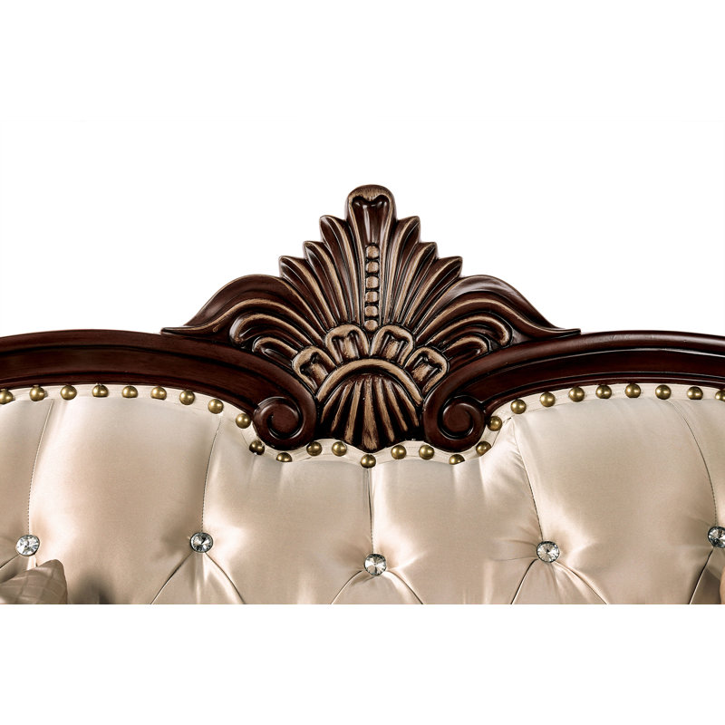 87.4" W Traditional Sofa, Dark Cherry/Beige