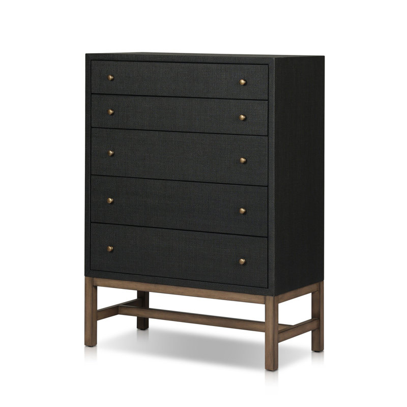 Hakana Solid Wood 34'' W 5 - Drawer Dresser, Black