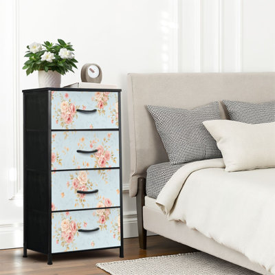 4 Drawer Dresser for Bedroom, Narrow Chest of Drawers, Wooden Top and Study Iron Frame 18"x37.5"-(WxH)