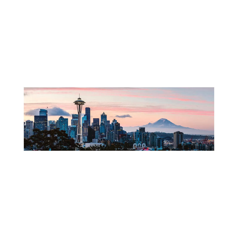 «Seattle Skyline And Mt Rainier», giclée sur toile tendue avec châssis, H 20 po x l 60 po