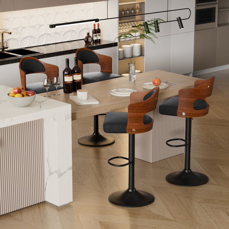 Modern Heavy Duty Swivel Bar Stool with Backrest – Adjustable Height Counter PU Leather Chairs with Footrest, 350lbs Capacity, Non-Slip Base, 360° Rotation for Kitchen Island, Home Bar, Coffee Shop