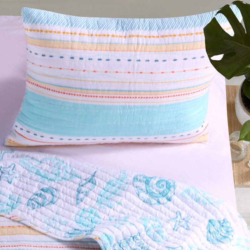 King Size Aquamarine and Sunset Gold Cotton Zipper Sham