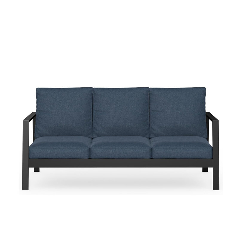 75" All-Weather Aluminum 3-Seat Patio Sofa With Thick Blue Cushions & Black Frame (Only Including Patio Dining Chair)