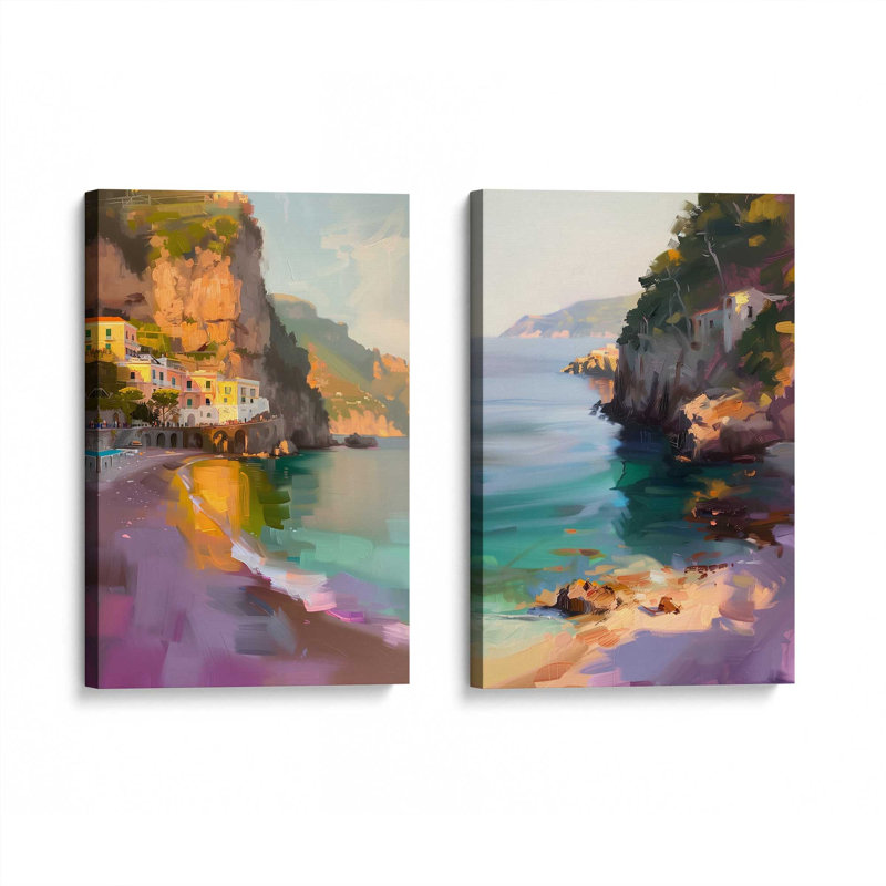 Ensemble de 2 impressions Amalfi Sunset Glow, 30 po x 20 po, Toile tendue
