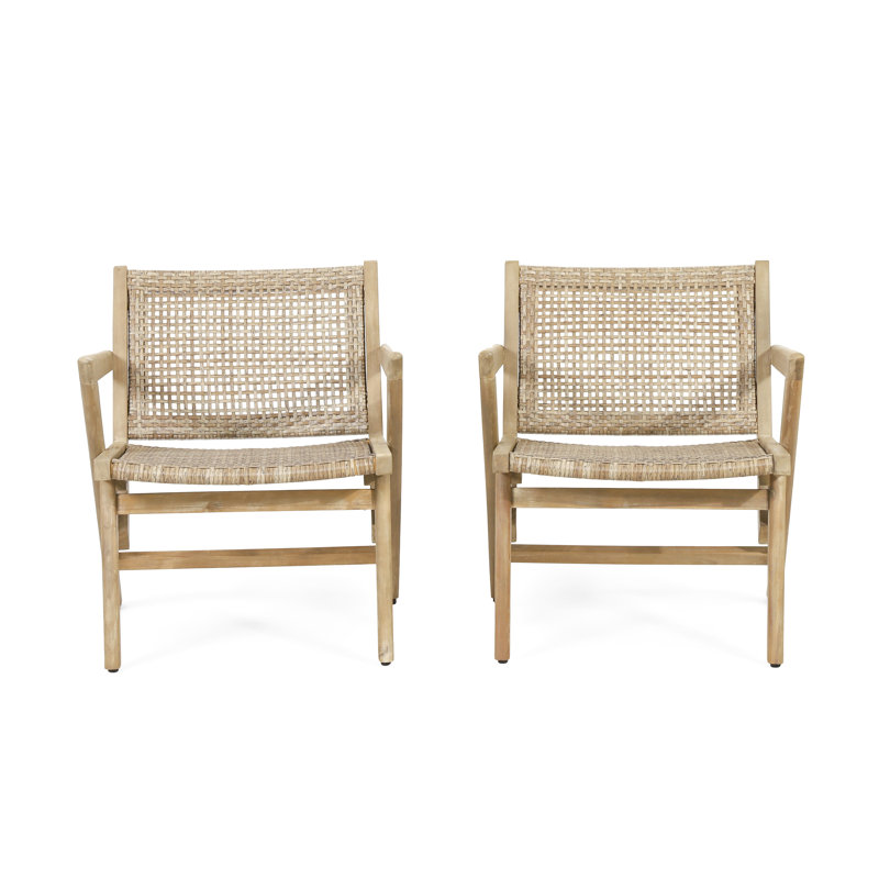 2 chaises d'extérieur transitionnelles - 2 pièces en bois massif et brun avec doublure