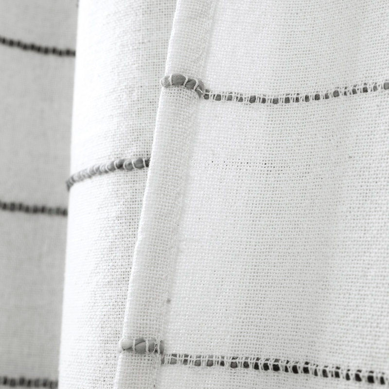 Gray and White Cotton Polyester Light-Filtering Window Curtain Panels