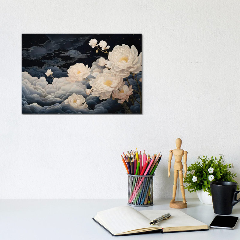 Ruffled Night Peonies - Wall Art Print - Wrapped Canvas