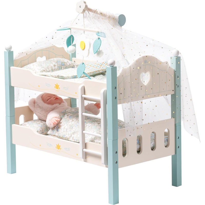 Baby Doll Bunk Bed, Wooden Doll Crib for 18 Inch Dolls, Blue