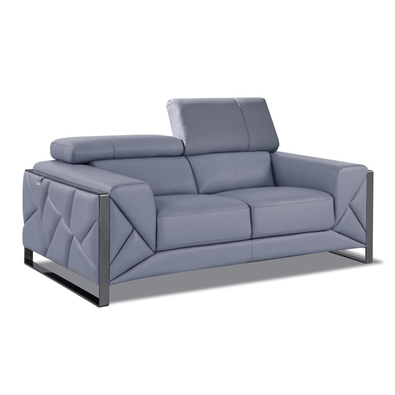 Causeuse en cuir véritable bleu clair avec appuis-tête réglables, Bleu clair