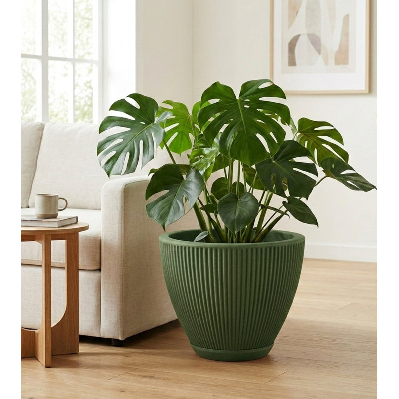 Ciya ECOBO Eco-Friendly Round Pot Planter, Garoa Indoor/Outdoor Four Season Use, Green, 16.9" H x 20.1" W x 20.1" D