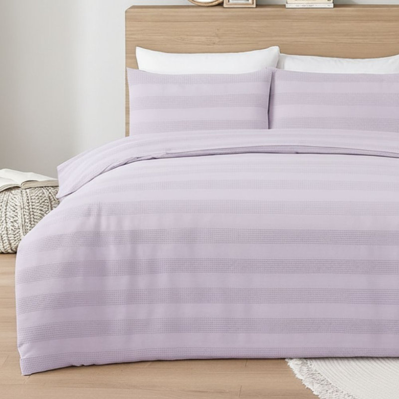MHG Living Waffle Striped Duvet Cover Set Cotton-Rich Polycotton - Includes Matching Pillowcase - Single/Double/King/Super King