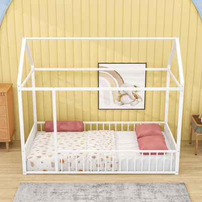 Twin Metal House Bed With Fence-Style Guardrails by Harper Orchard