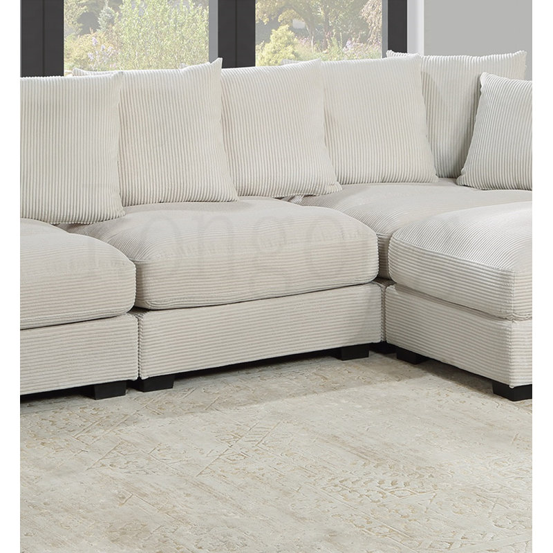 Living Room Furniture Armless Chair Beige Corduroy 1pc Armless Chair Soft Cushion Wood Legs