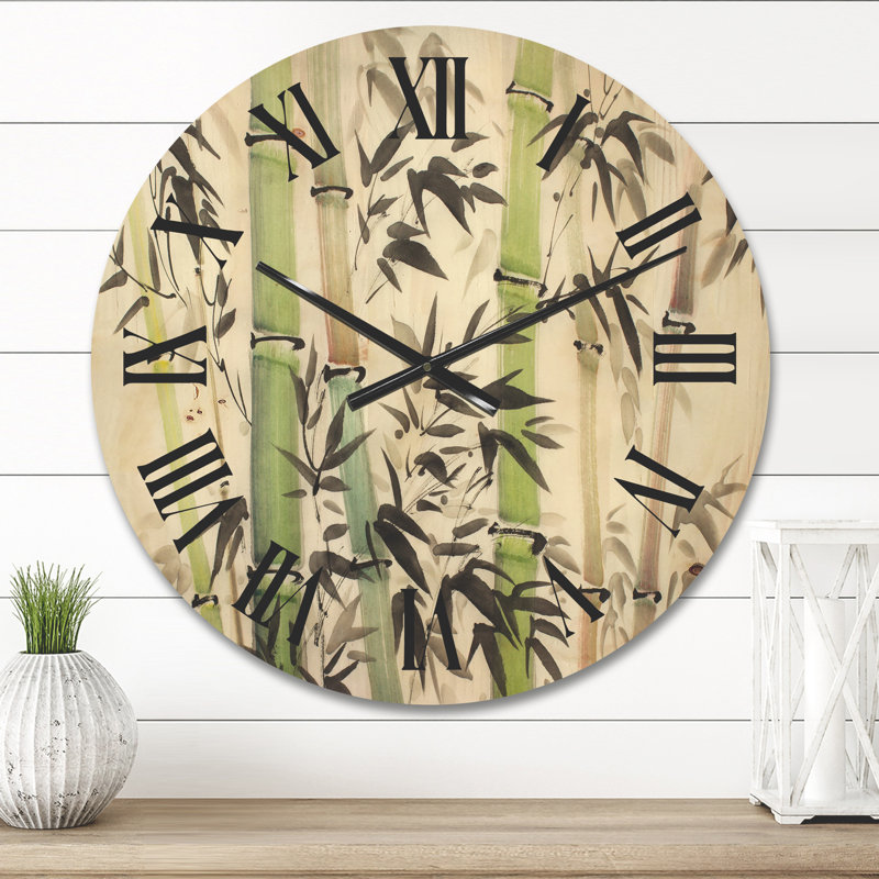 Horloge murale en bois Bamboo Branches in the Forest II, Moyenne