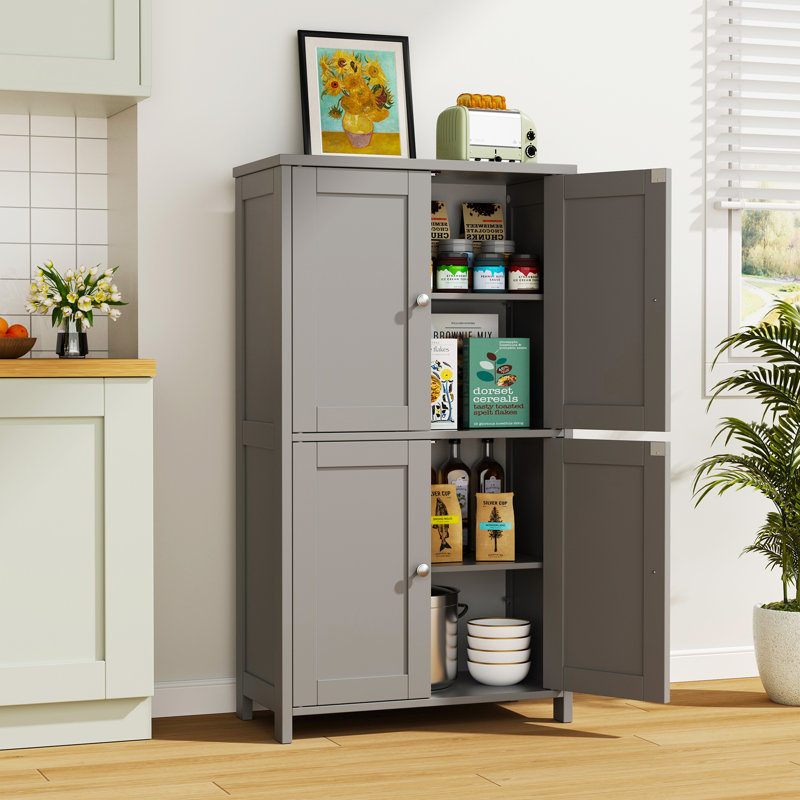 42.6" H Floor Storage Cabinet, Freestanding Cabinet With 4 Doors, Gray