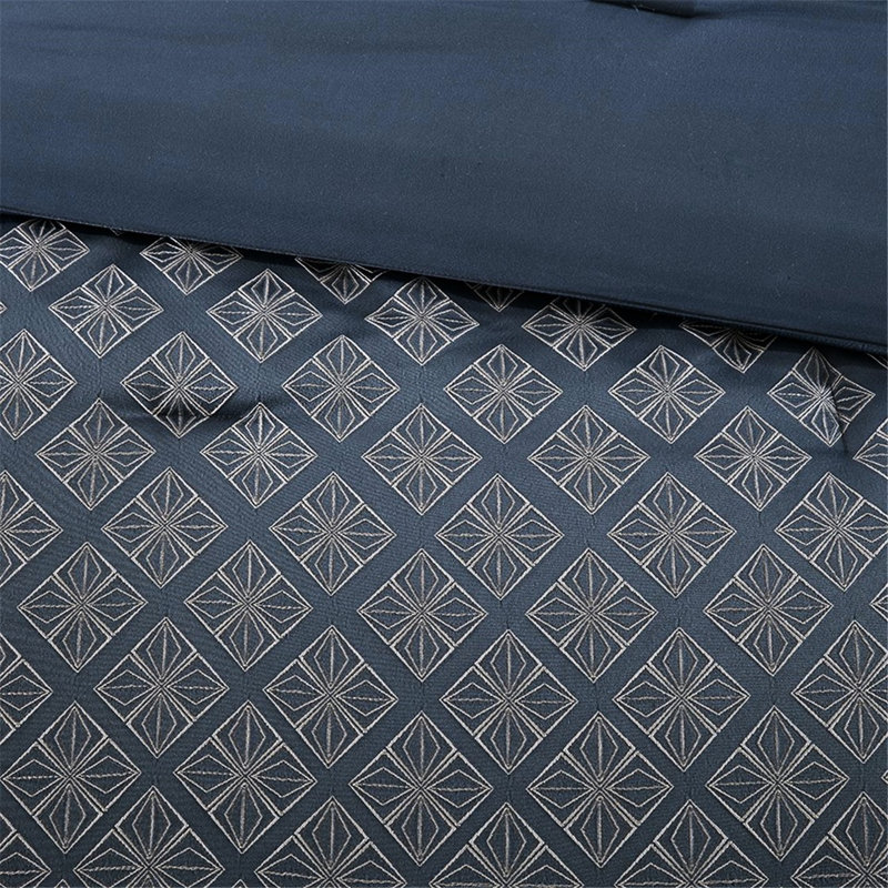 Édredon bleu marine pour grand lit - 7 pièces, style à la mode grand lit, avec finition chatoyante, Marine