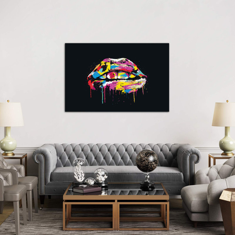 Colourful Lips by Balazs Solti - Print on Canvas, No Frame, 66.04 cm H x 45.72 cm W x 3.175 cm D