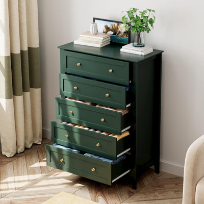 Tall 5-Drawer Dresser, Modern Wooden Chest with Deep Drawers & Metal Knobs for Bedroom, Entryway & Hallway