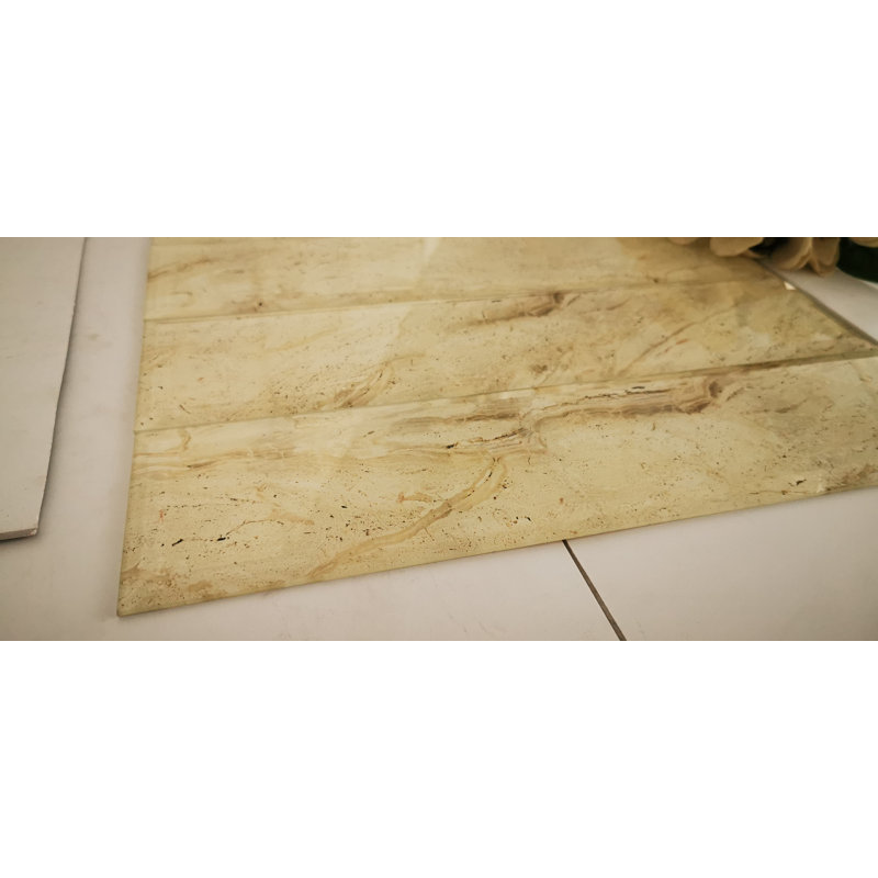 Nature 4 in. x 16 in. Marble Look Glass Beveled Large Format Subway Decorative Kitchen & Bathroom Wall Tile