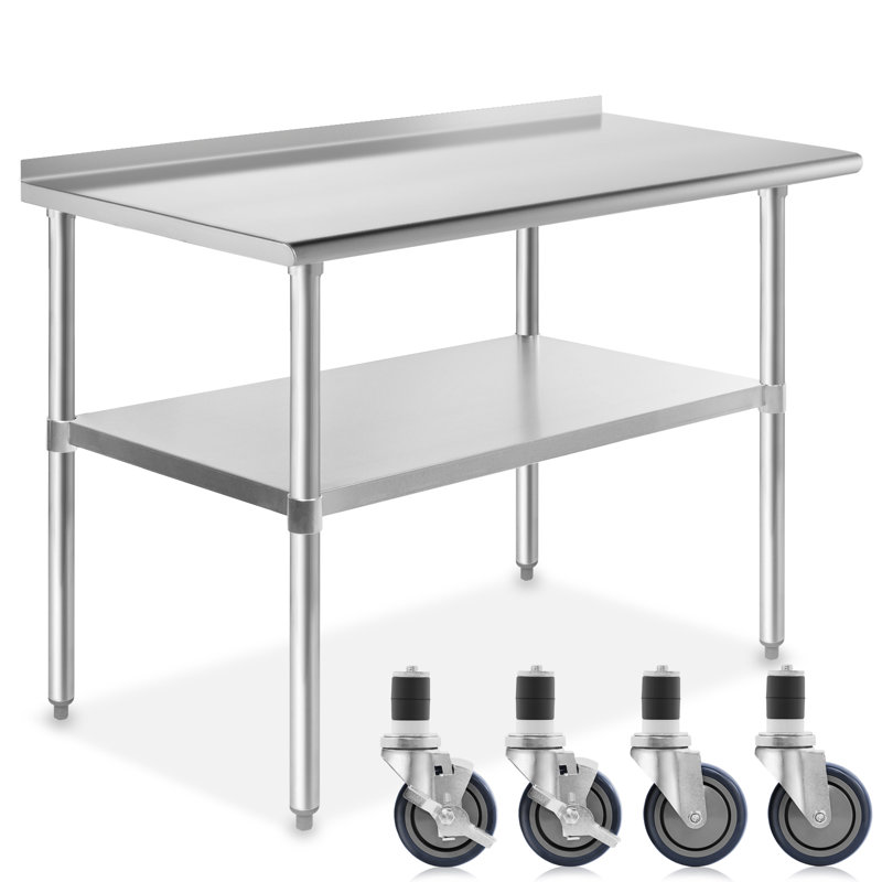 48" Stainless Steel Work Table with Backsplash and Wheels