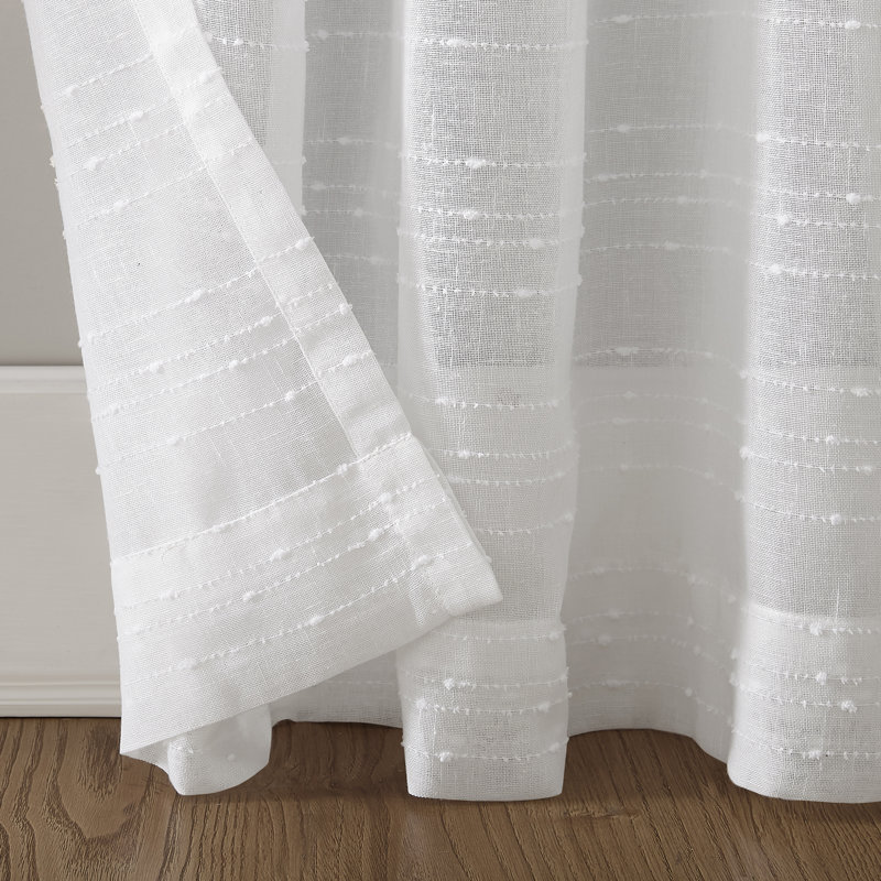 White Linen Blend Sheer Slub Striped Curtain Panel 52"x84"