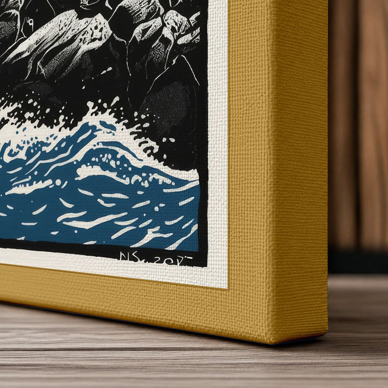 Lighthouse on the Rocks Coastal - Wrapped Canvas, 36x24 - 91.4 x 61.0 cm, Ochre Border