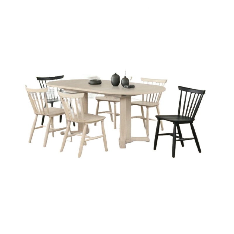 Ensemble de salle à manger ovale 7 pièces avec table extensible Hiny, 7 chaises Hiny, Chêne blanc