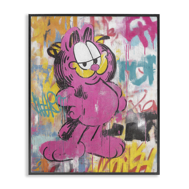 Lazy Cat In City, H 20 po x l 16 po, Giclée encadrée noir minuit