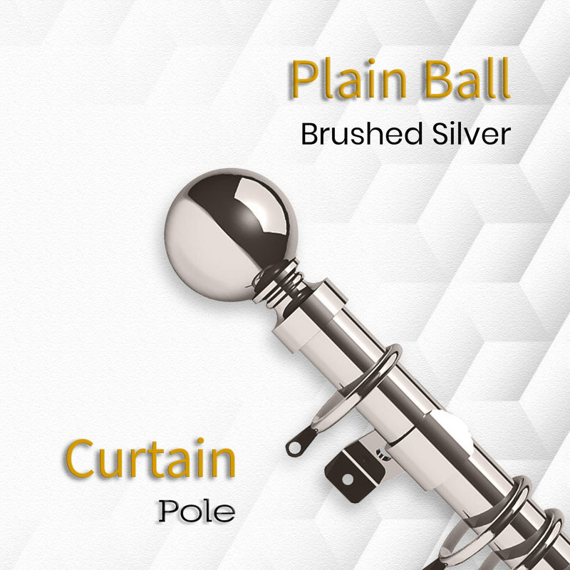 Extendable Metal Curtain Pole - Adjustable Plain Metal Rod with Finials & Brackets for Eyelet/Tab-Top Curtains